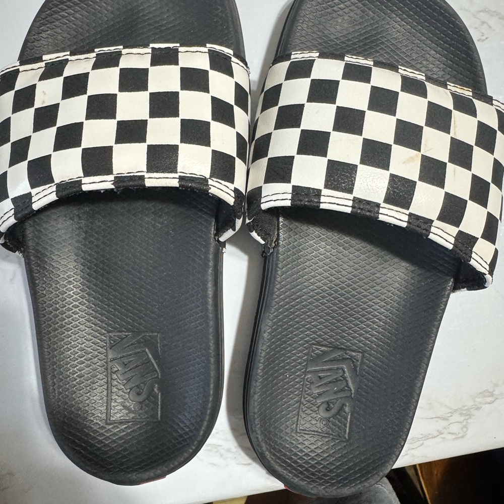 Vans Black and White Checkered Slides